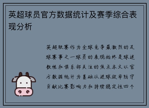 英超球员官方数据统计及赛季综合表现分析